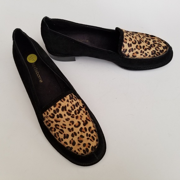 black and leopard print loafers